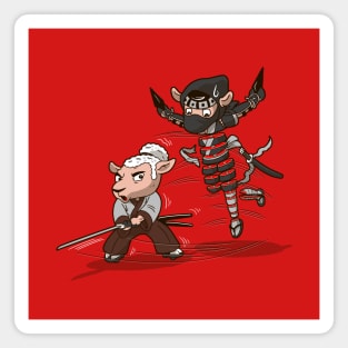 Ninja Versus Samurai Funny Cute Original Japanese Warrior Cartoon Magnet